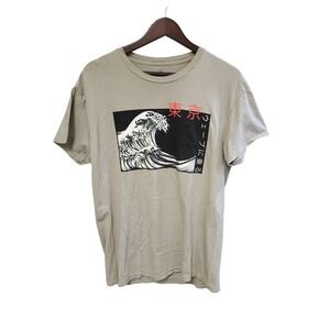 Bowery Supply Co Mens Tokyo Great Wave Graphic T-Shirt Tan Large 100% Cotton